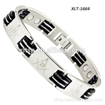 fashion silicone charm bracelet 12mm width stainless steel men's bracelet
